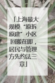 上海最大规模“原拆原建”小区回搬在即，居民与管理方先约法三章