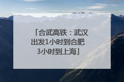 合武高铁：武汉出发1小时到合肥3小时到上海